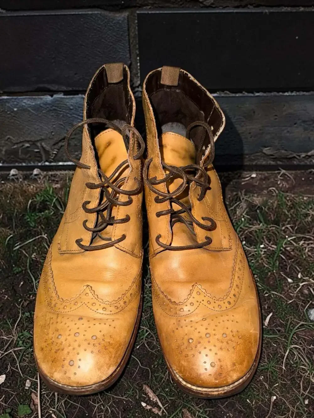 Stafford Men's Tan Leather‎ Wingtip Brogue Boots Size 9.5M